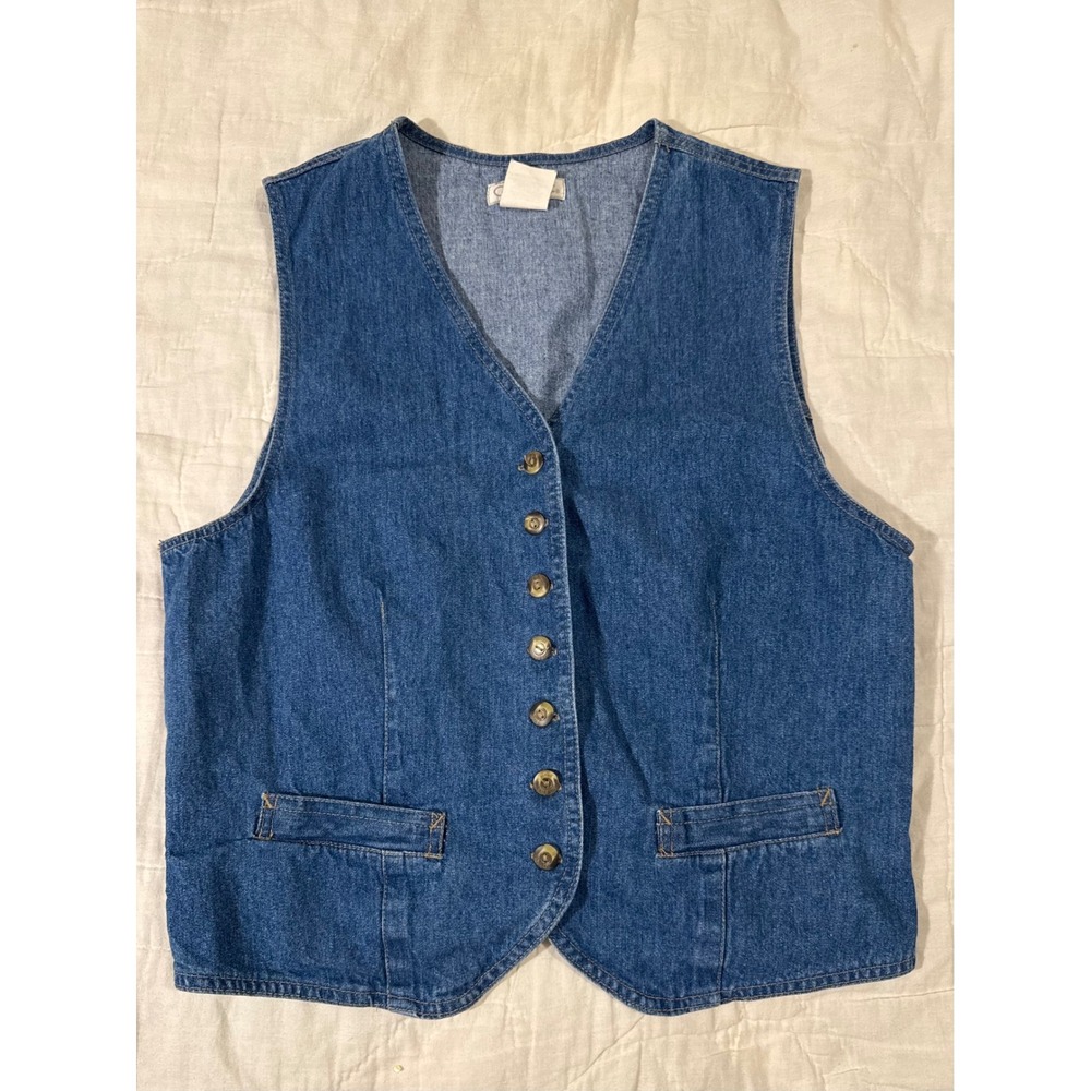 Cherokee Vintage Denim Vest Blue Cotton Button Front Cinch Back C1010760-424 L